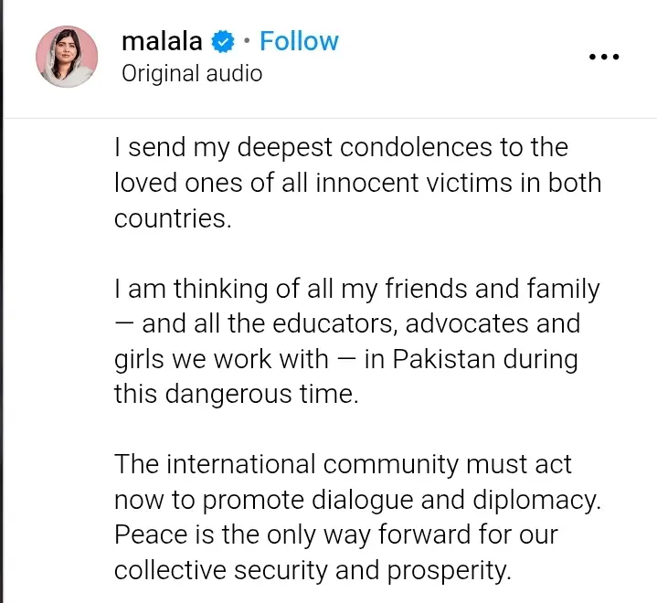 جنگ کے بارے میں اپنے سفارتی موقف کے لئے پاکستانیوں باش مالالا یوسف زئی