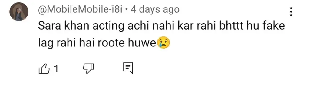 شیر میں سارہ خان کی جذباتی کارکردگی عوام کو مایوس کرتی ہے