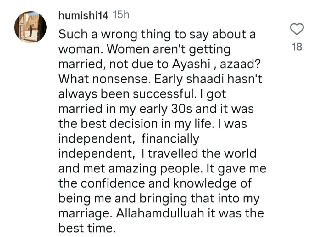 غزالا نے شادی سے دور رہنے والی یونگ خواتین پر جاوید کی