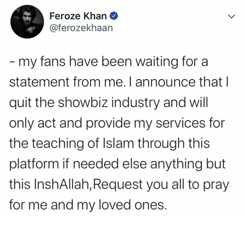 فیروز خان شوبز چھوڑنے اور اس کا دماغ بدلنے پر