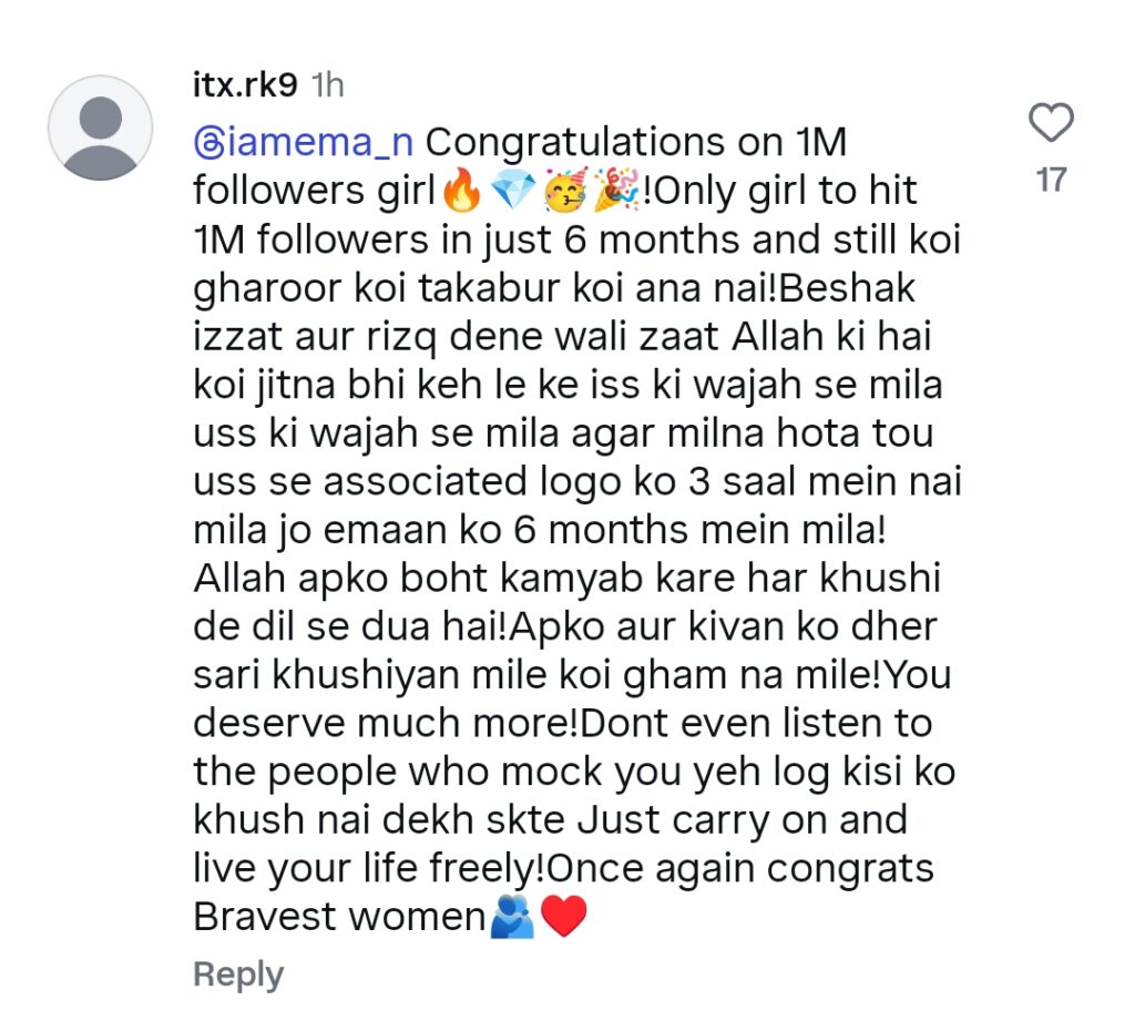 ایمان فاطمہ مشکل وقت کی عکاسی کرتی ہیں جب وہ 1 ملین فالورز تک پہنچ جاتی ہیں۔