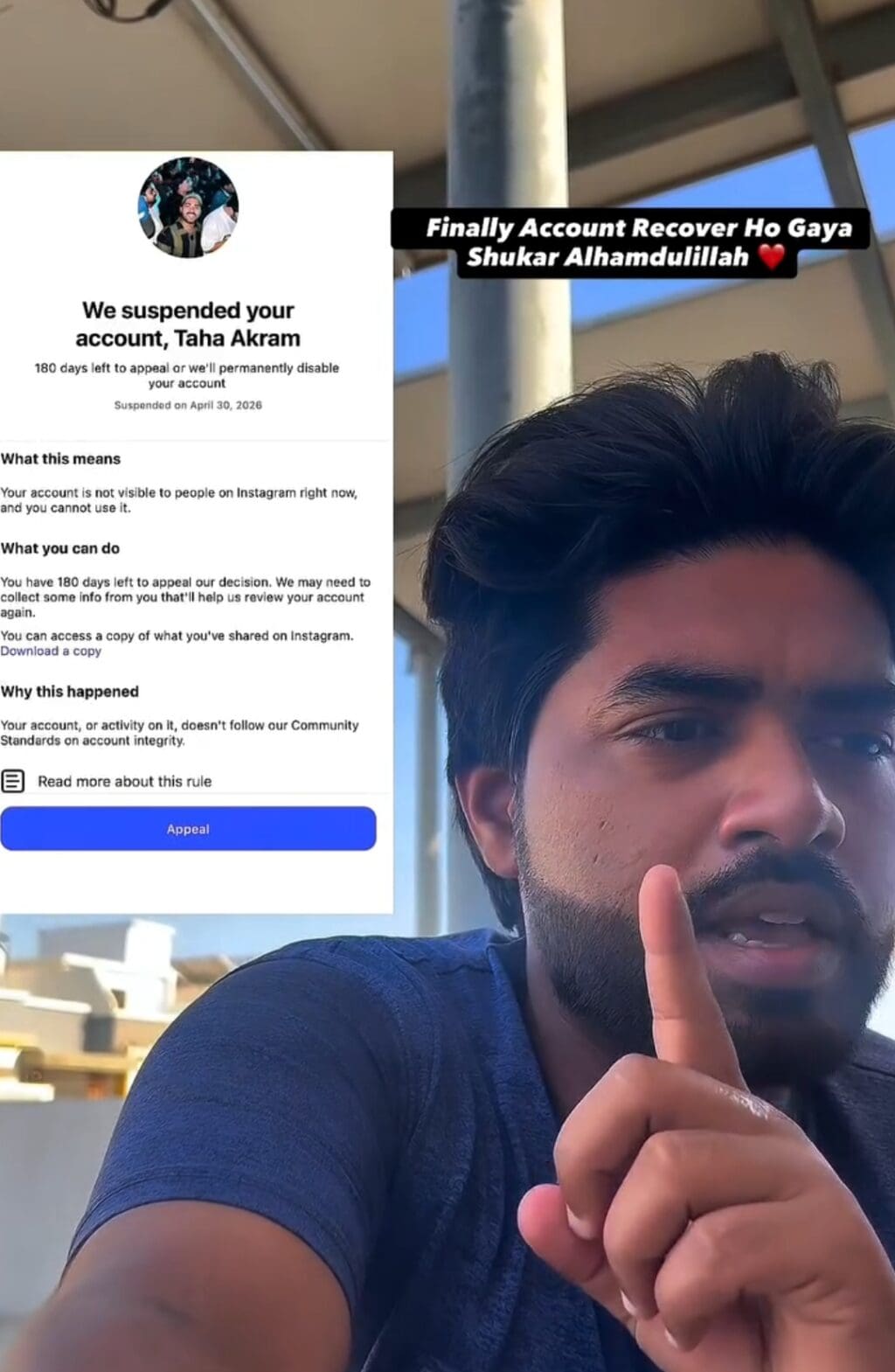 ایدھی فاؤنڈیشن کو بے نقاب کرنے کے بعد طحہٰ اکرم کا اکاؤنٹ معطل کر دیا گیا۔